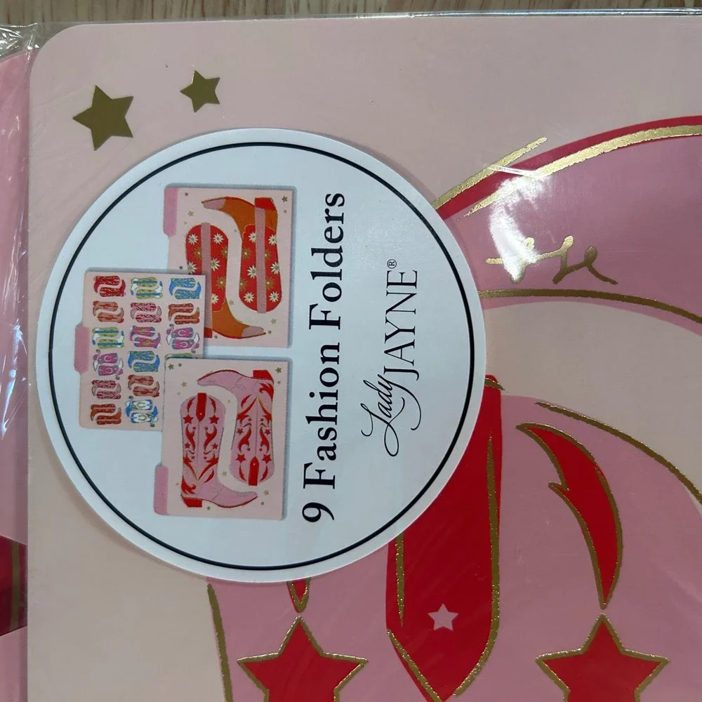 Lady Jayne 9 Fashion Folders Pink Cowboy Boots‎ Stars Organizer Set 9.5 X 12